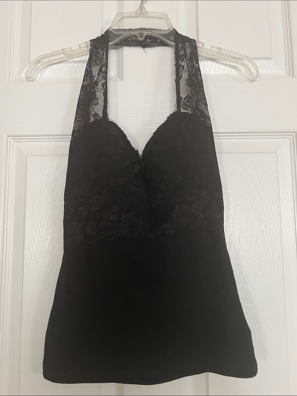 Zenana Outfitters Sleek Black FloralLace Halter Bandeau Tank With Built In Cups